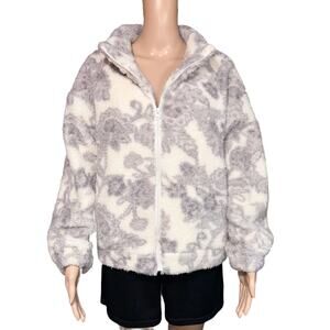 ig In Good State Womens Plush Fleece Sweatshirt Jacket Full Zip Floral Print Med